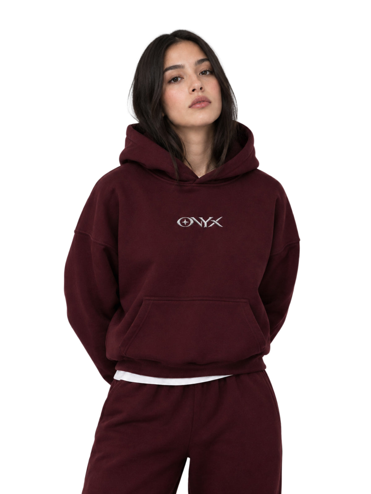 Onyx Boxy Fit Hoodie Burgundy