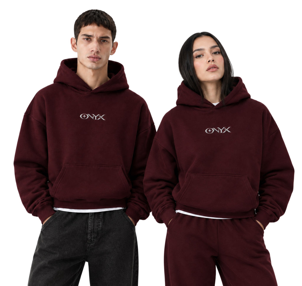 Onyx Boxy Fit Hoodie Burgundy